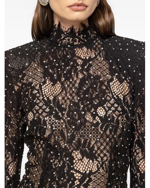 Nissa Black Robe Courte En Dentelle À Ornements En Cristal