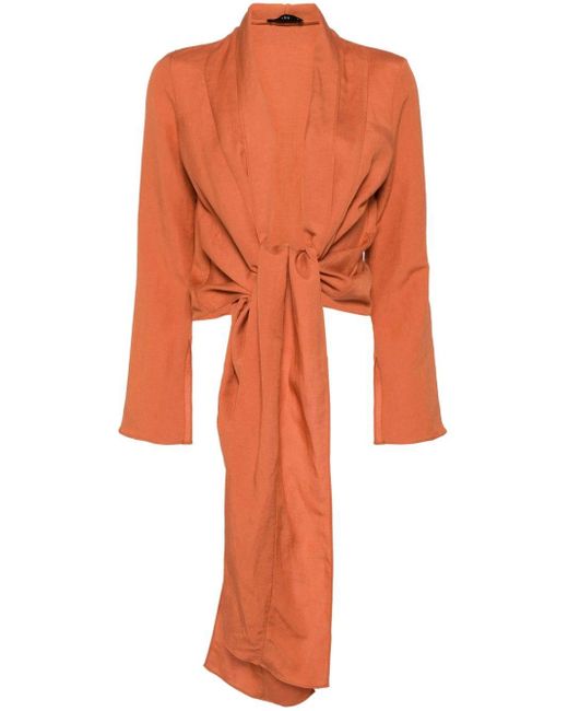 Voz Orange Long-sleeved Wrap-design Blouse