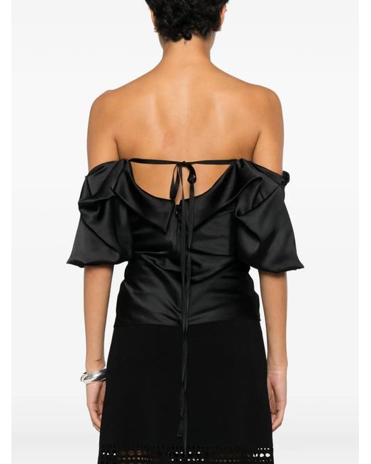McQueen Black Off-The-Shoulder Draped Top