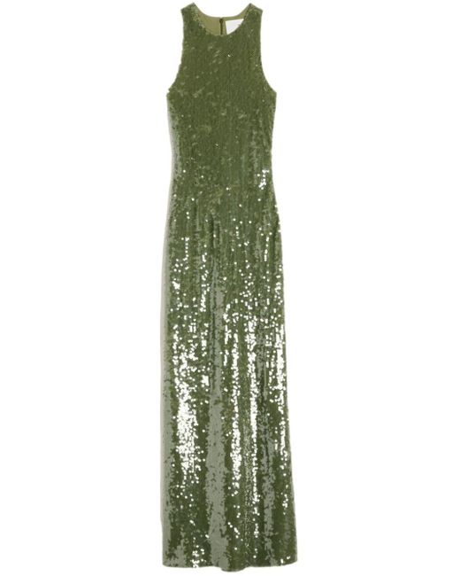 Robe longue en soie ornée de sequins AMI en coloris Green