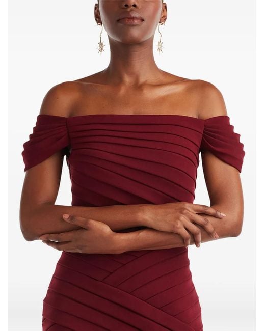 Tadashi Shoji Red Ruffled Off-Shoulder Maxi Dress