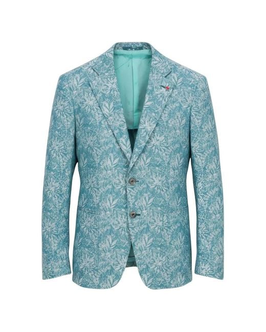 Isaia Blue Floral-Print Blazer for men
