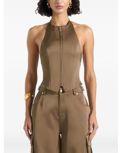 Manière De Voir Green Claudette Satin Halterneck Backless Top