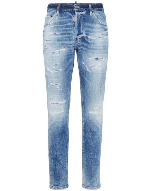 DSquared² Blue Distressed Stretch-Cotton Jeans for men