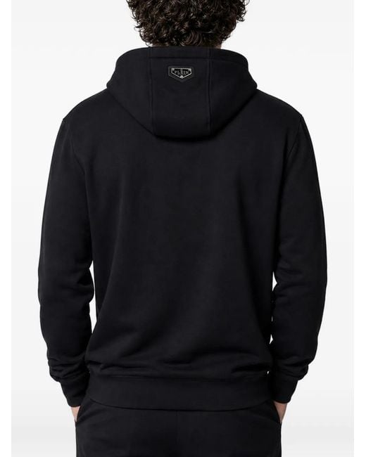 Philipp Plein Black Jersey Hoodie Teddy Dollar Stones for men