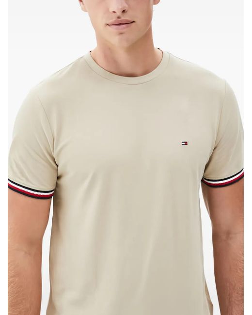 Tommy Hilfiger Natural Tipped-Cuff Cotton T-Shirt for men