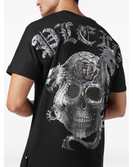 Philipp Plein Black T-Shirt Round Neck Ss Skull for men