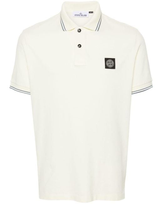 Stone Island White Compass-patch Piqué Polo Shirt for men