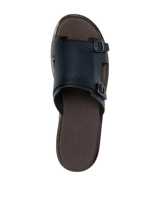 Santoni Black Double-buckle Leather Sandals for men