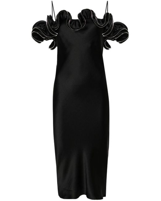 Coperni Black Zipped-ruffles Satin Dress