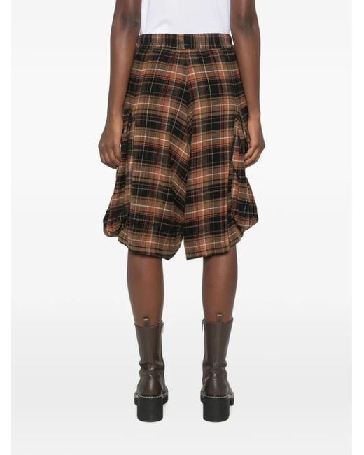 R13 Brown Check-Pattern Cargo Shorts