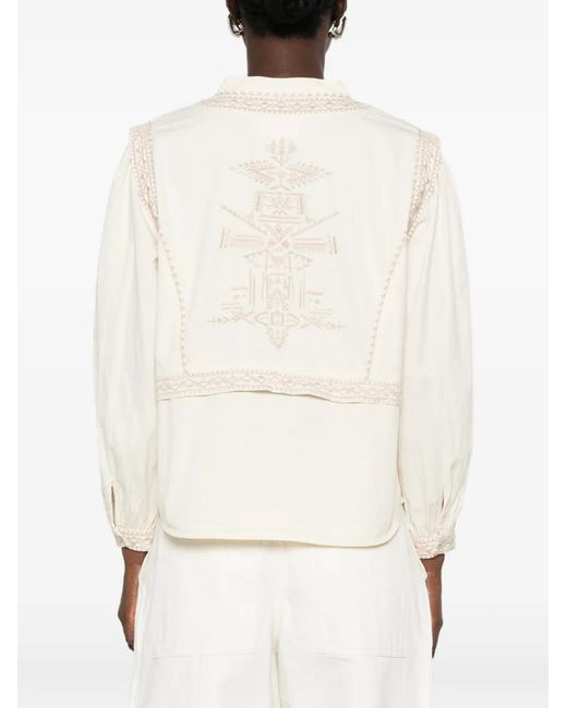 Ba&sh White Embroidered Long-Sleeve Blouse