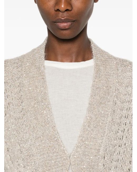 Panicale White Sequin-Embellished Open-Knit Cardigan
