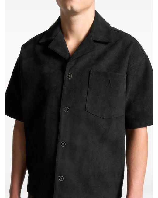 Manière De Voir Black Luc Boxy Suede-Effect Shirt for men