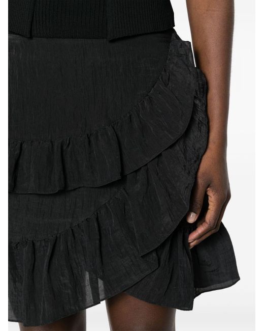 Maje Black Ruffled-trim Tiered Mini Skirt