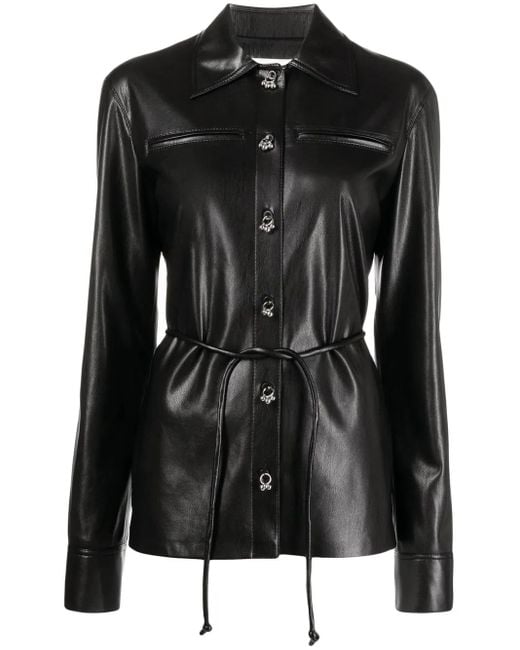 Nanushka Black Faux-Leather Dangling-Button Shirt