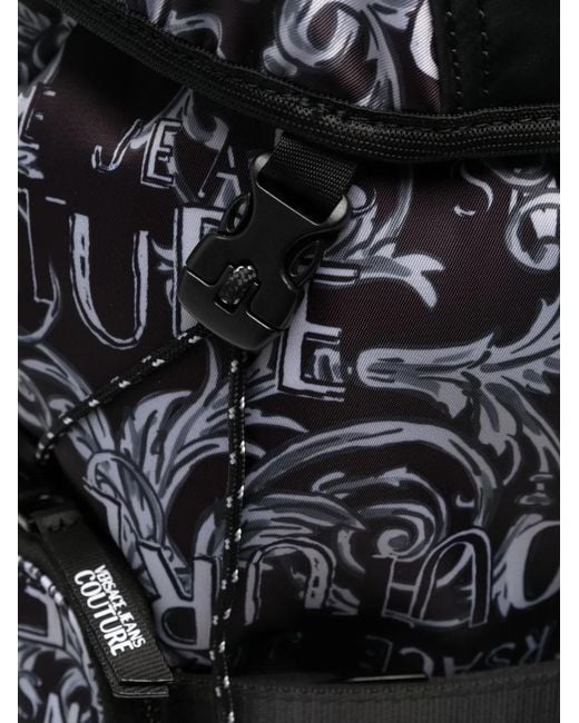 Versace Jeans Couture Black Baroque Logo-Print Backpack for men