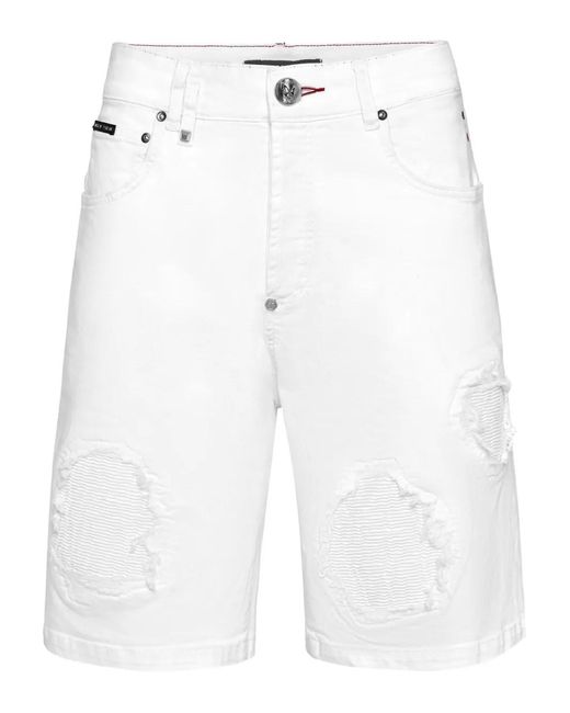 Philipp Plein White Formentera Skulls Shorts for men