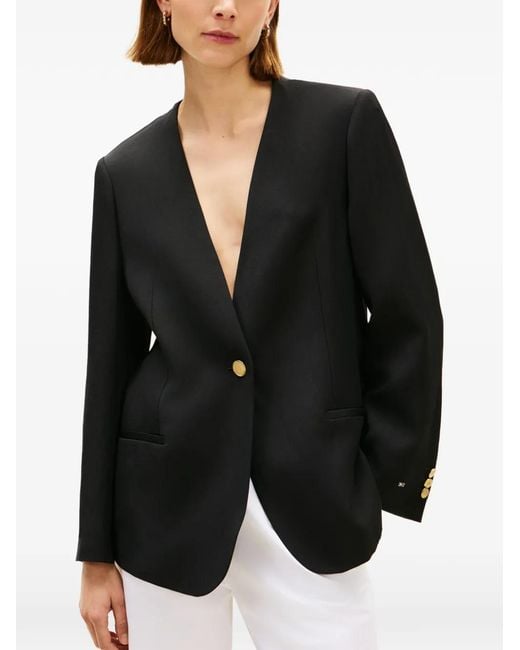 Tommy Hilfiger Black Blazer En Lin Mélangé À Design Sans Col