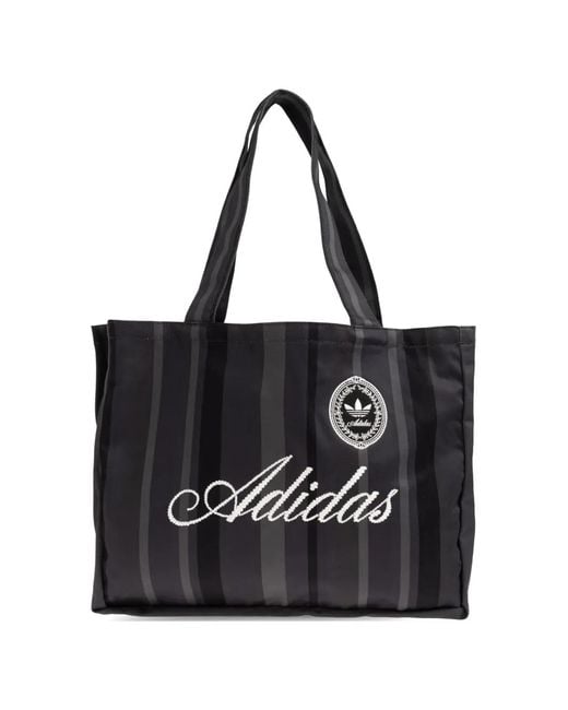 Adidas Black Logo-Embroidered Striped Tote Bag