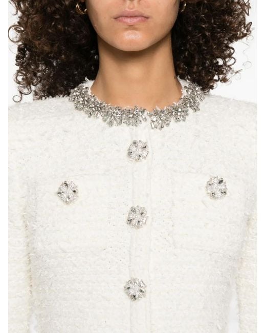 Self-Portrait Natural Cotton Blend Cardigan With Rhinestones