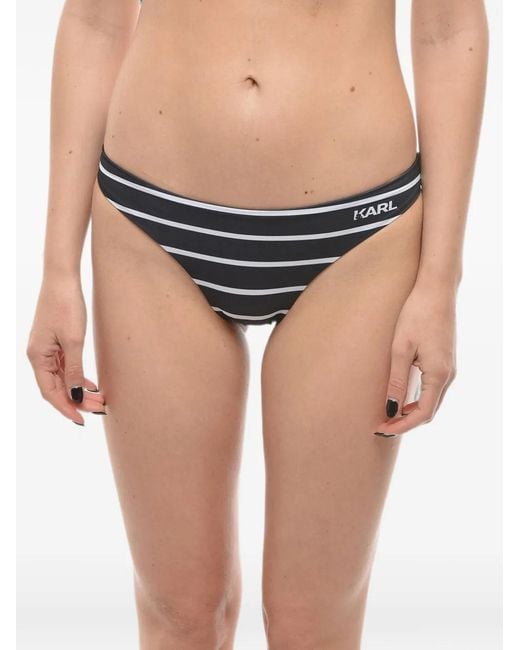 Karl Lagerfeld Black Logo-Print Striped Bikini Bottom