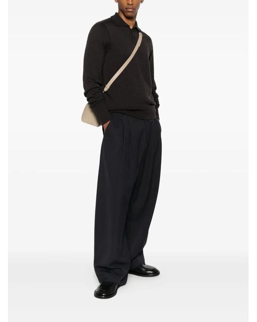 Studio Nicholson Black Sark Polo Two-Button Jumper