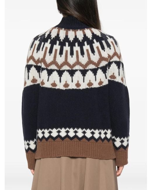 ERMANNO FIRENZE Black Fair Isle-Intarsia High-Neck Knit
