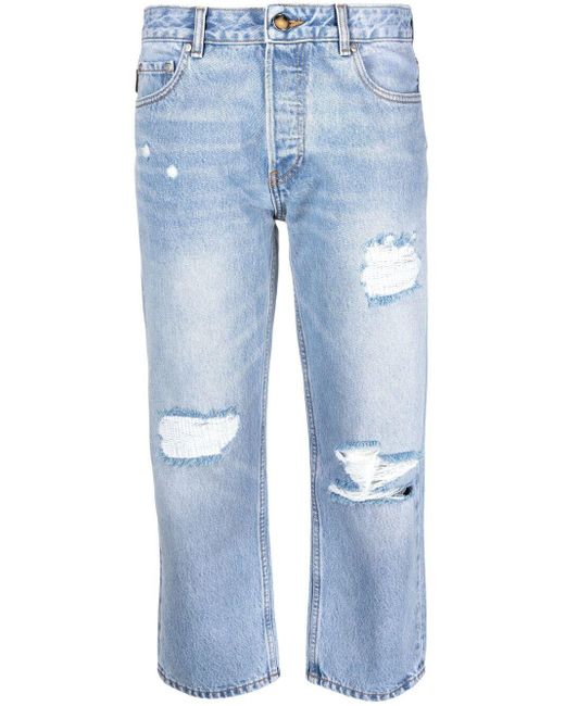 Ganni Cropped Denim Jeans in Blue - Lyst
