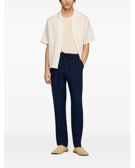 Sandro Blue Straight-Leg Linen Trousers for men