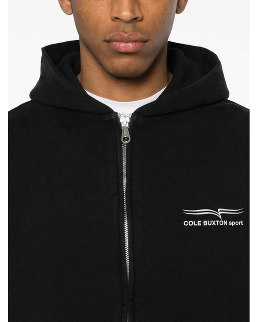 Cole Buxton Black Logo-Print Zip-Up Hoodie for men