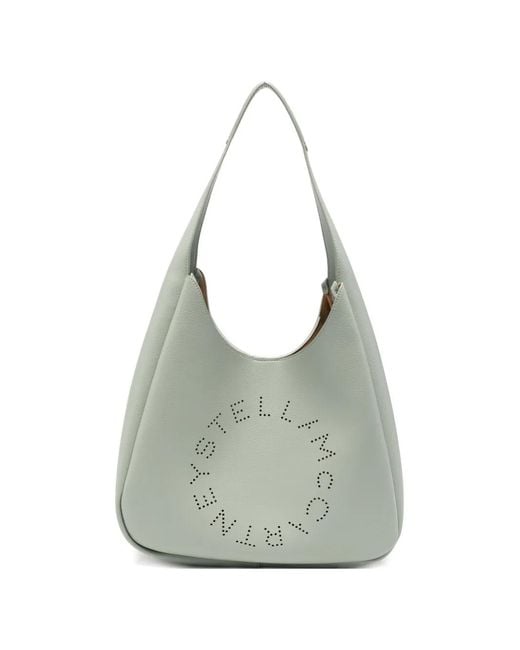 Stella McCartney Gray Large Logo Perforated Shoulder Bag