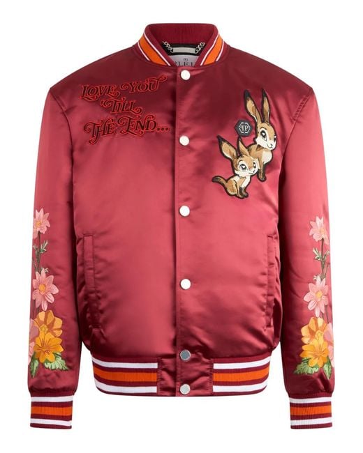 Philipp Plein Red Satin Bomber Fairy Deluxe for men