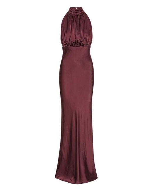 ROTATE BIRGER CHRISTENSEN Purple High-Neck Silk Maxi Dress