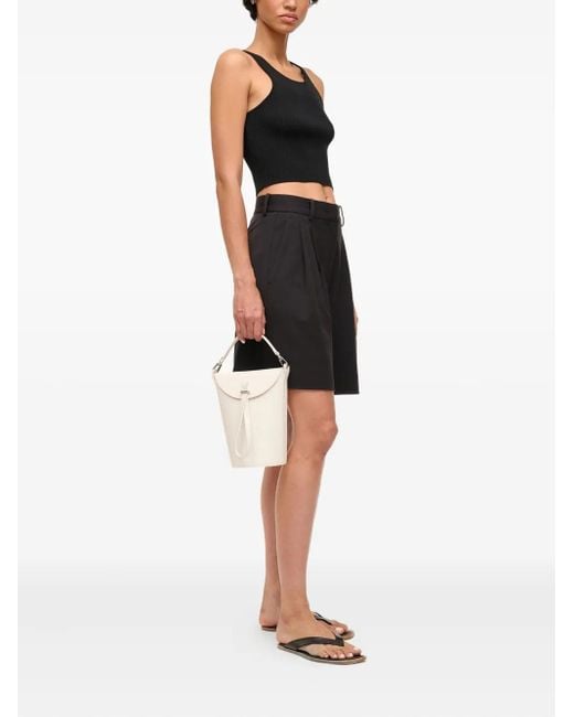 Staud White Leather Bucket Bag Top Handle