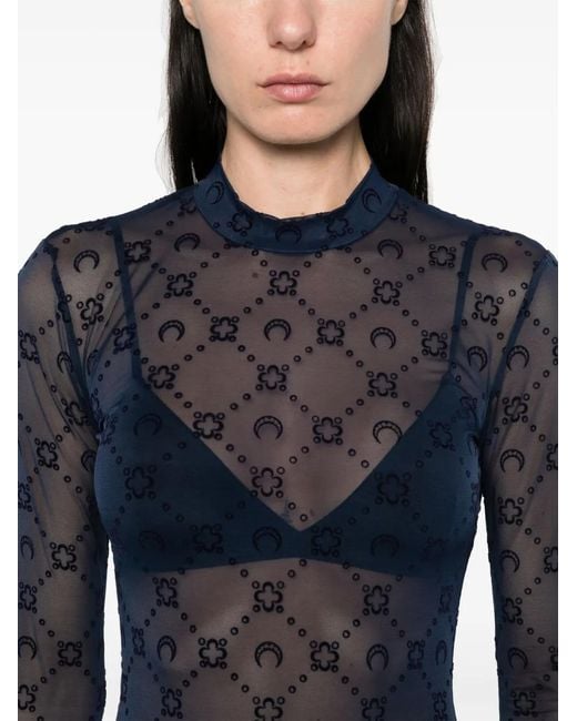 MARINE SERRE Blue Moonogram Mesh Longsleeved Top