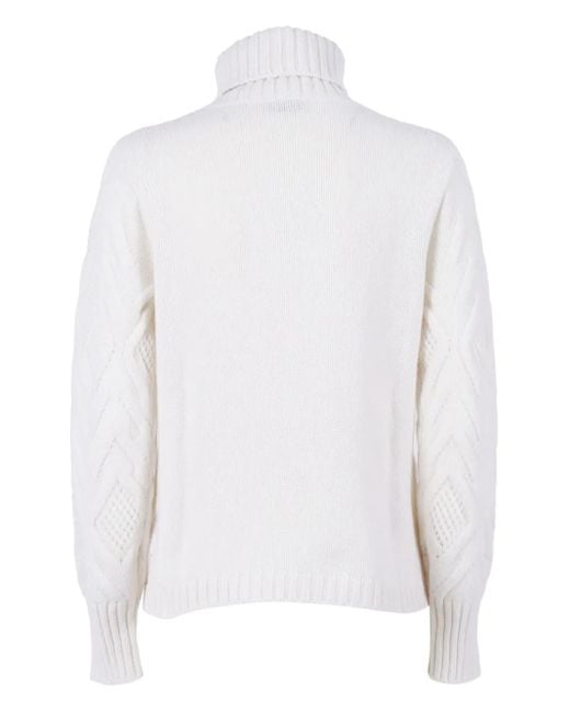 Kangra White Roll-Neck Diamond-Pattern Sweater