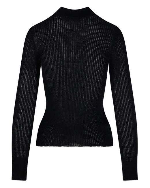 Roberto Collina Blue Ribbed Polo-Neck Sweater