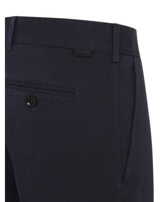 Tom Ford Blue Stretch Cotton Chinos With Logo Patch On The Back for men