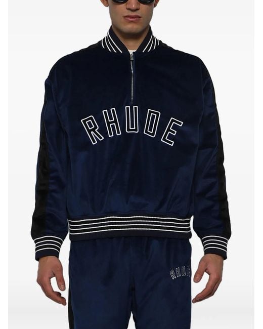 Rhude Blue Quarter-Zip Varsity Jacket for men