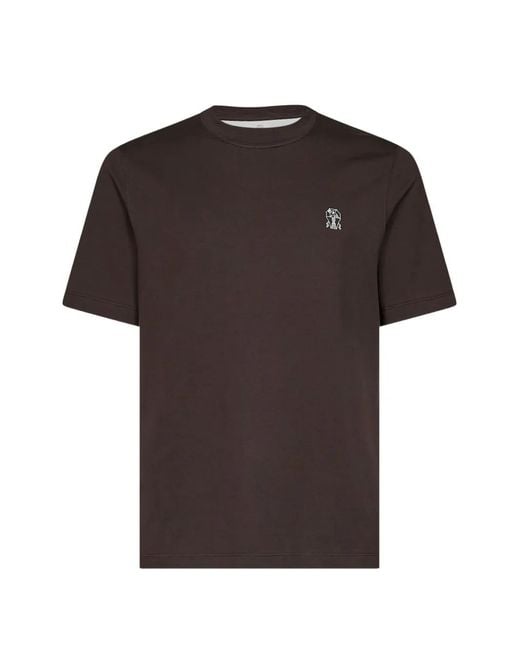 Brunello Cucinelli Black Logo Cotton T-Shirt for men