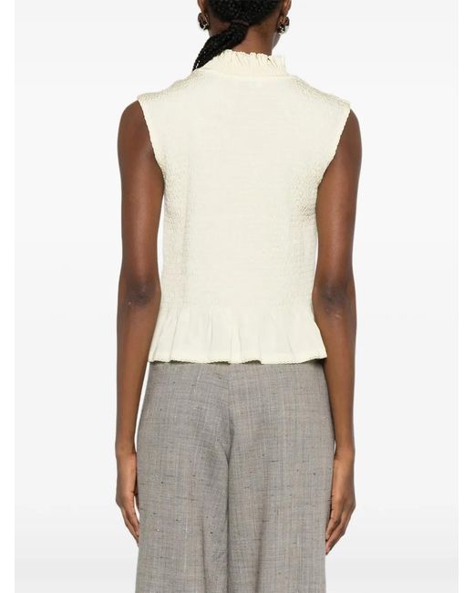 Sandro Natural Ruffled Smocked Top