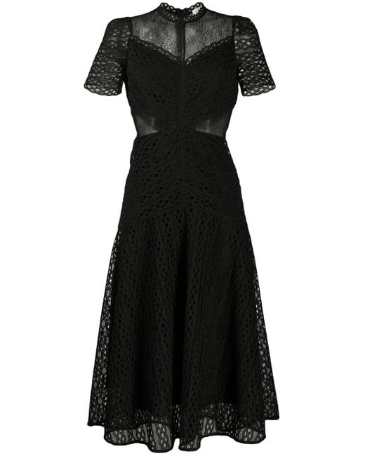 Sandro Sheer Panel Lace Midi Dress in Black | Lyst