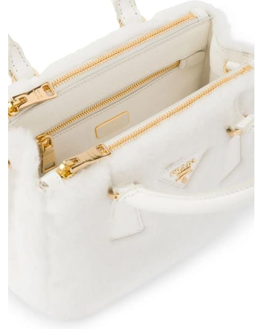 Prada White Galleria Mini-Handtasche Mit Shearling