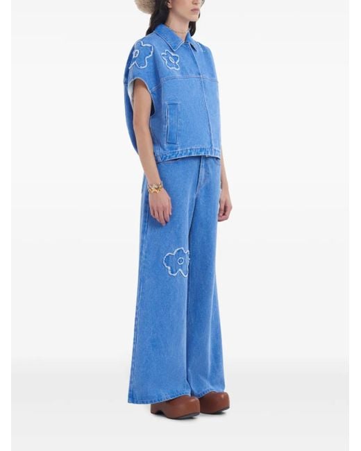 Marni Blue Embroidered Straight-Leg Jeans