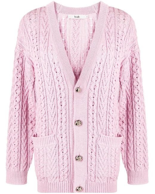 B+ AB Pink Cable-knit Oversized Cardigan