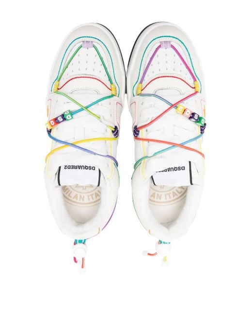 DSquared² White Spiker Logo-Beaded Leather Sneakers
