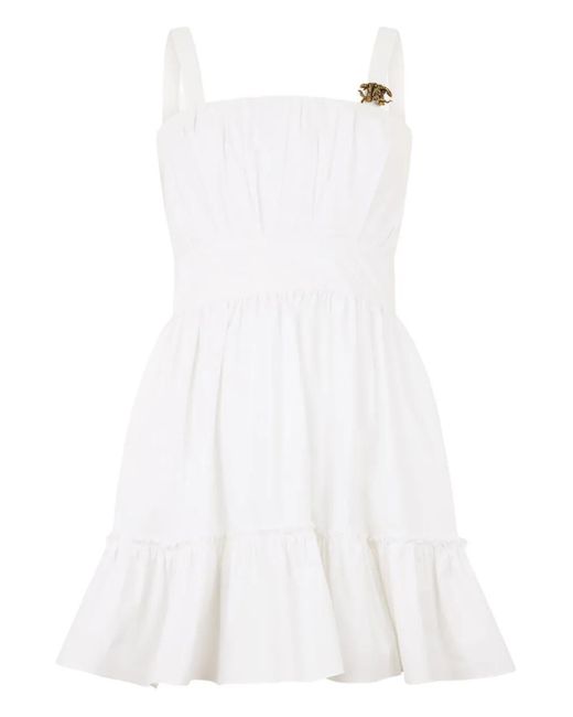 Roberto Cavalli White Monogram-Plaque Tiered Dress
