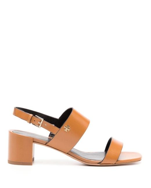 Double T 50mm leather sandals di Tory Burch in Brown