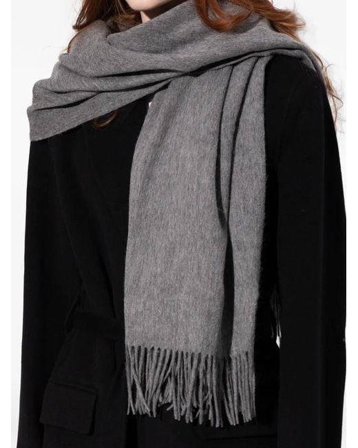 Anine Bing Gray Fringed Wool Scarf